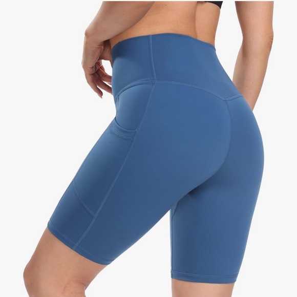 Dusty Blue High-Waisted Biker Shorts - Picture 2 of 7